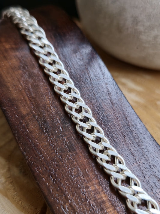 NEW 925 Sterling Silver Heavy Mens Chain Bracelet 18,5g Flat 9mm Double Link