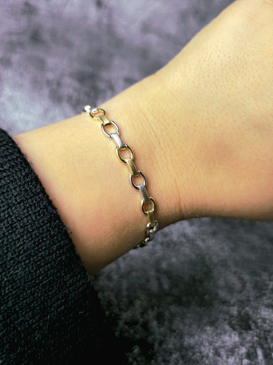 New 9ct Yellow/White Circles Link Gold Bracelet Hallmarked 7.5'' long