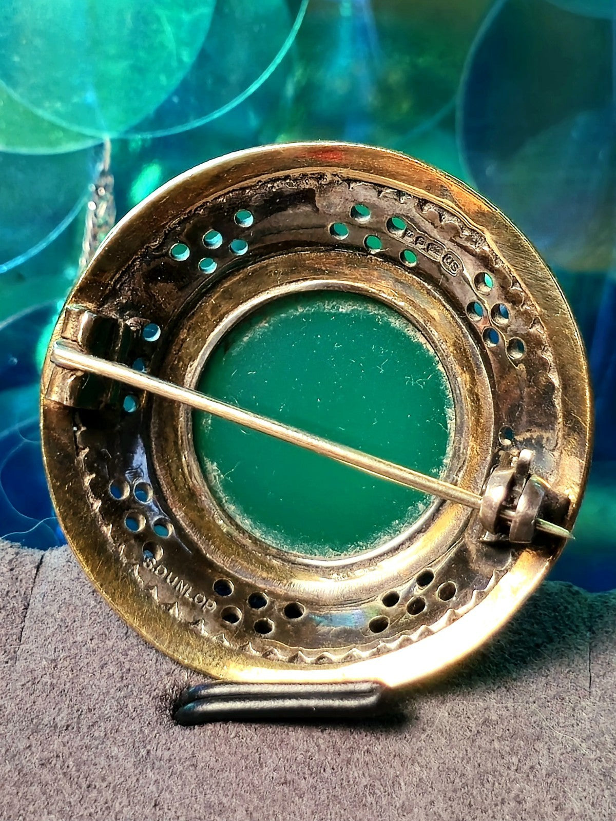 Silver & Gold Vintage Green Cabochon Decorative Brooch Art Deco Hallmarked