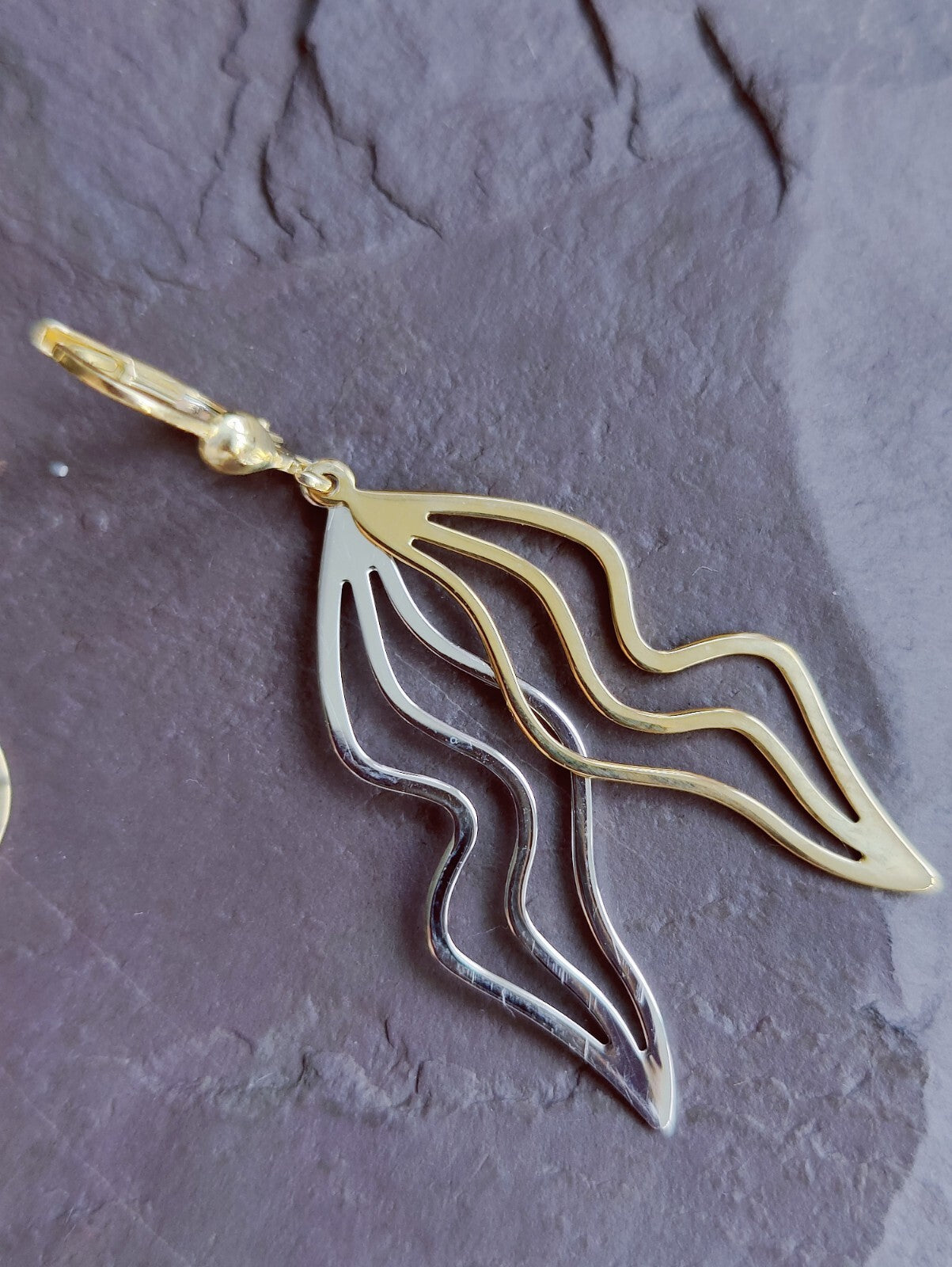 9ct Yellow/White Gold Solid Drop Earrings Long 50mm Leaf Motif Waves Lever Back