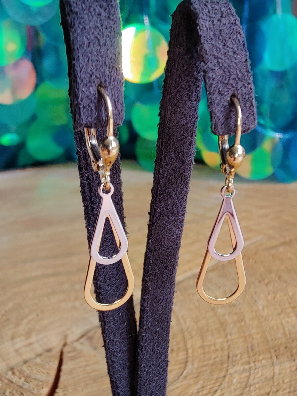 New Drop Earrings 9ct Yellow/White Gold Hallmarked Double Teardrop/ Pear Shape