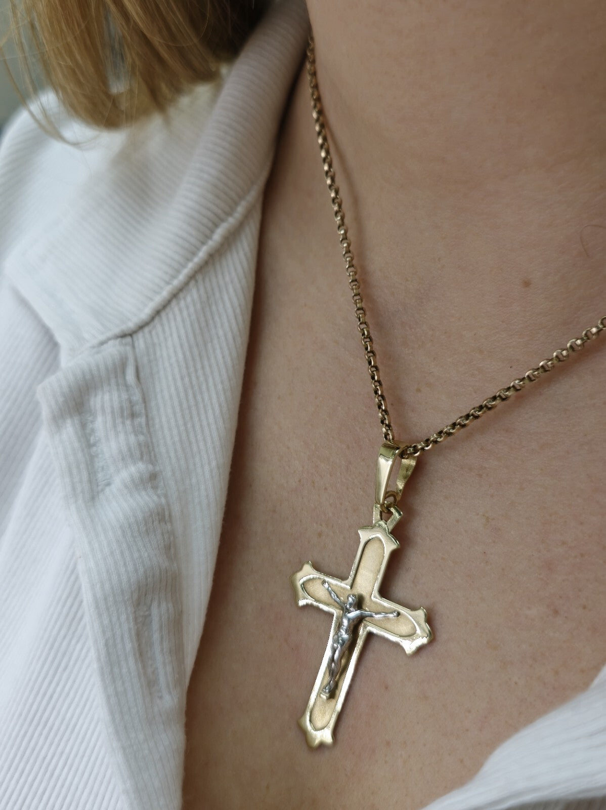 Lovely New Solid 9ct Yellow Gold Cross with Jesus Pendant 55x30mm Matt Finish