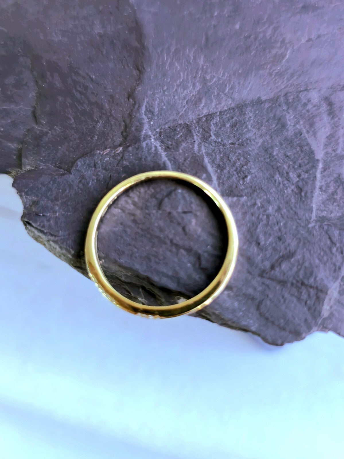 Solid 9ct Yellow Gold Wedding Band Cute 2mm 14 Diamonds Size P+ Ring Hallmarked