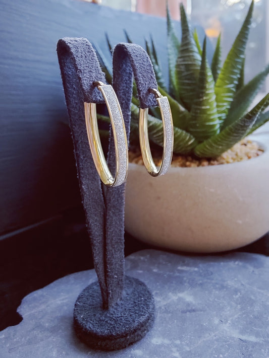 NEW 9ct Solid Yellow/White Gold GLITTERED Earrings Drops Hoops