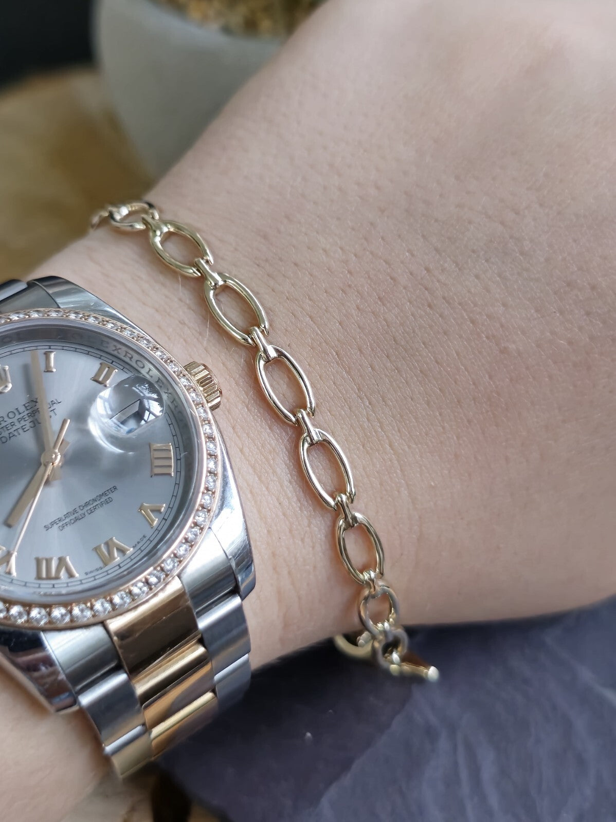 Solid 9ct Yellow Gold BRACELET Square Oval Link Style 7.5inch HALLMARKED