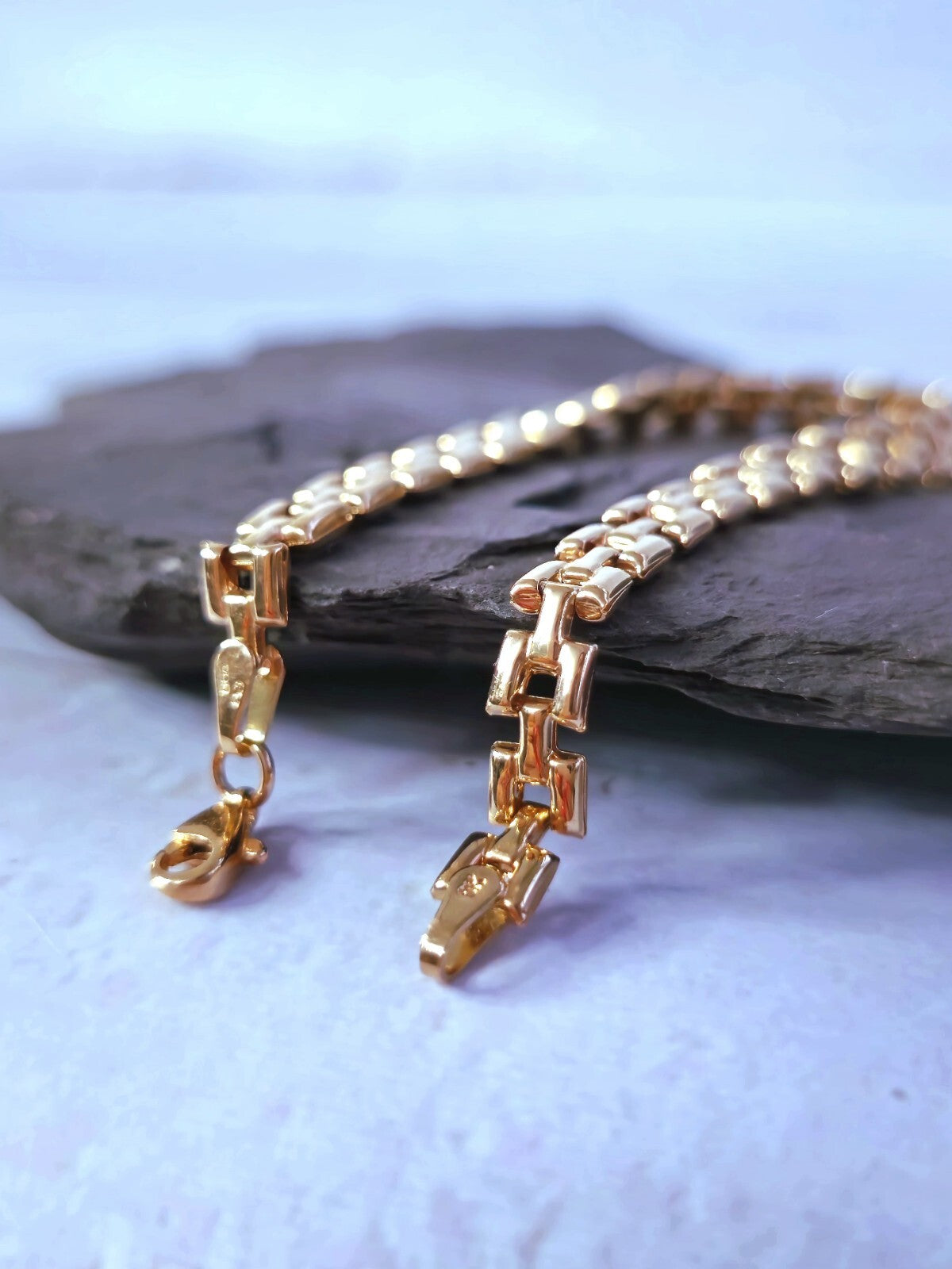 New Solid 9ct Rose Gold Brick link Bracelet Watch link Unisex 5mm Wide 7.5''