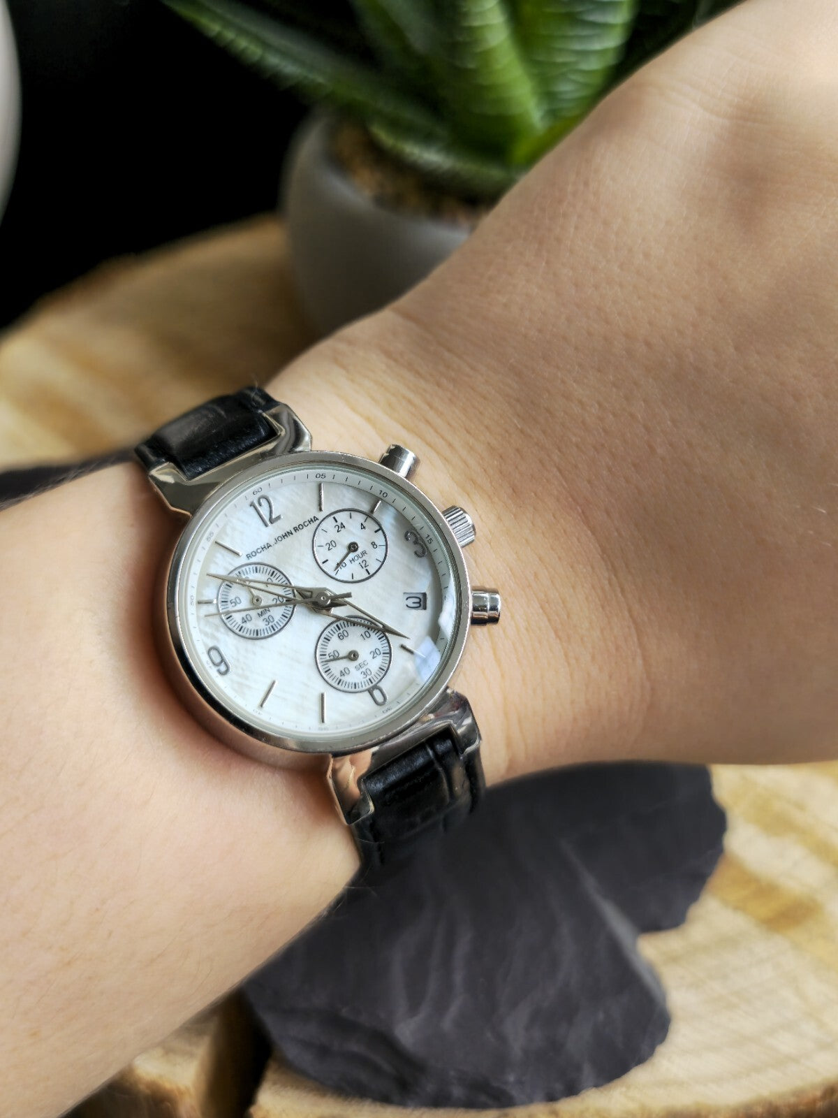 Beautiful Rocha John Rocha Watch Mother of Pearl Dial Leather Strap Chronograph