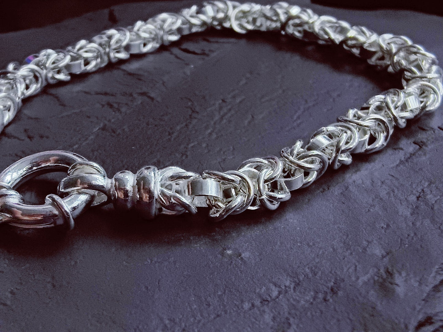 925 Sterling Silver Chunky Heavy Chain Bracelet 19grams Round Byzantine 6mm