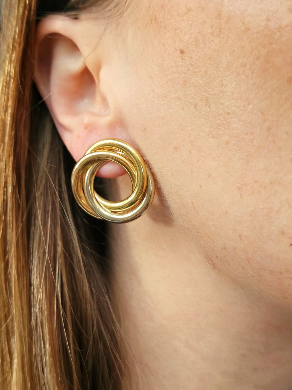 18ct Solid Yellow Gold Twisted Earrings Stud Knot Trinity Studs 28mm 7.6grams