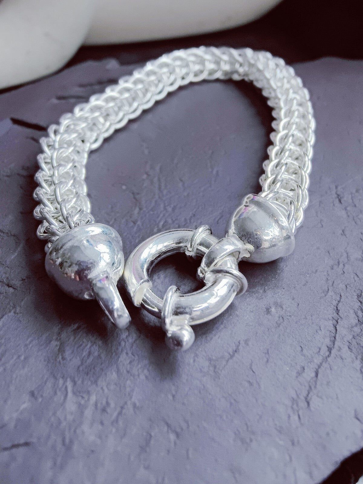 925 Sterling Silver Chunky Heavy Chain Persian Wave Bracelet 7mm 30g 18cm