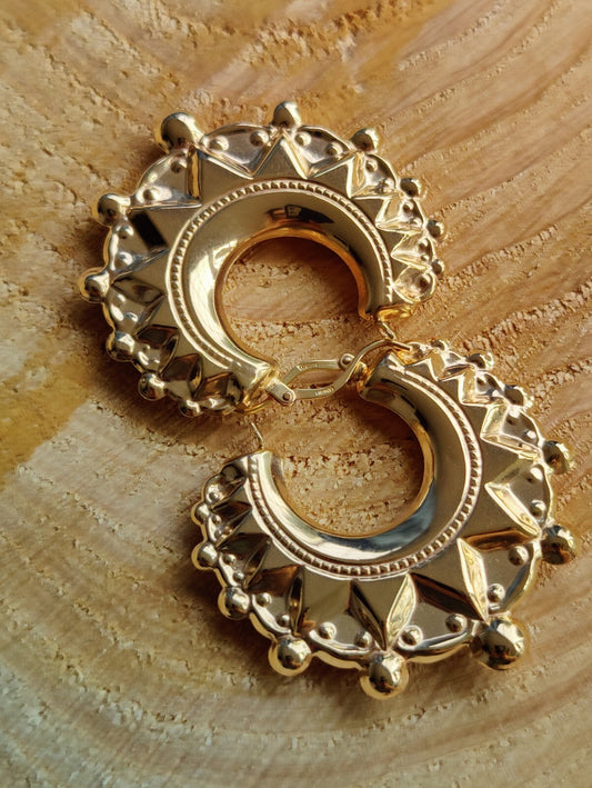 New 9ct Real Yellow Gold 4.5g CHUNKY ROUND CREOLE HOOP EARRINGS Vintage Looking
