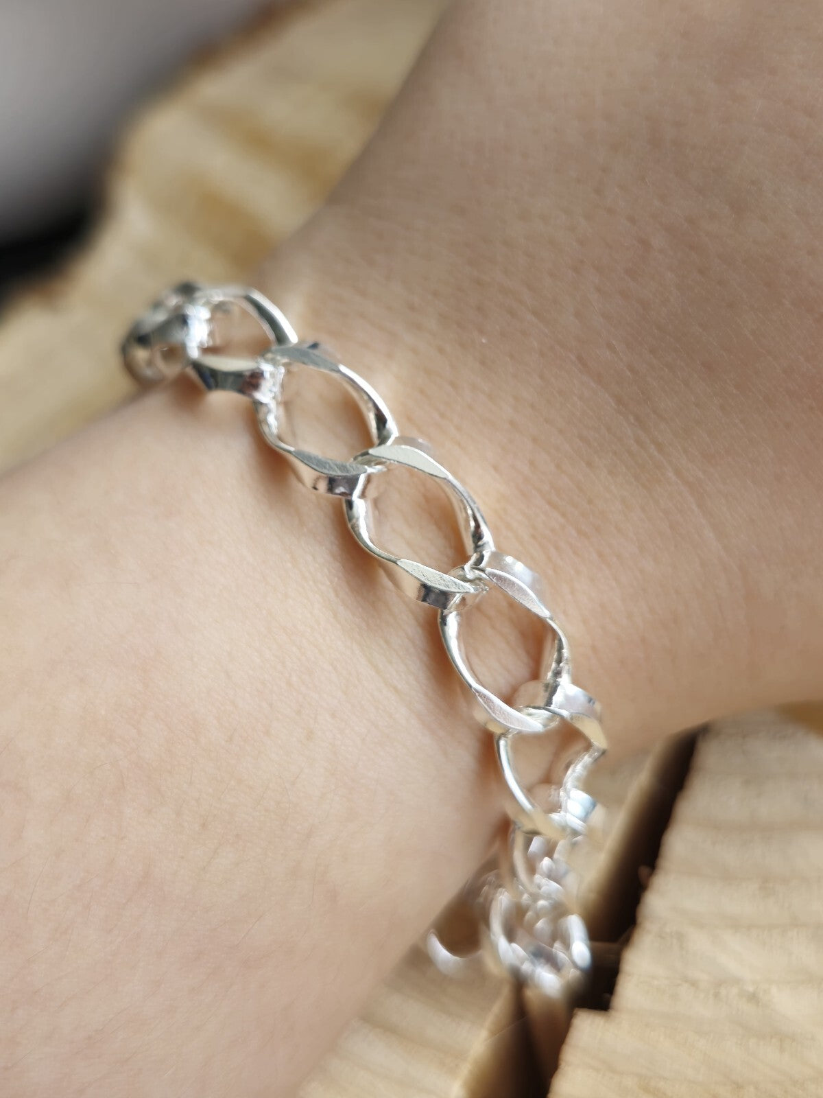 925 Sterling Silver Chunky Heavy Chain LINK CURB Bracelet 22 grams 10mm 7,5inch