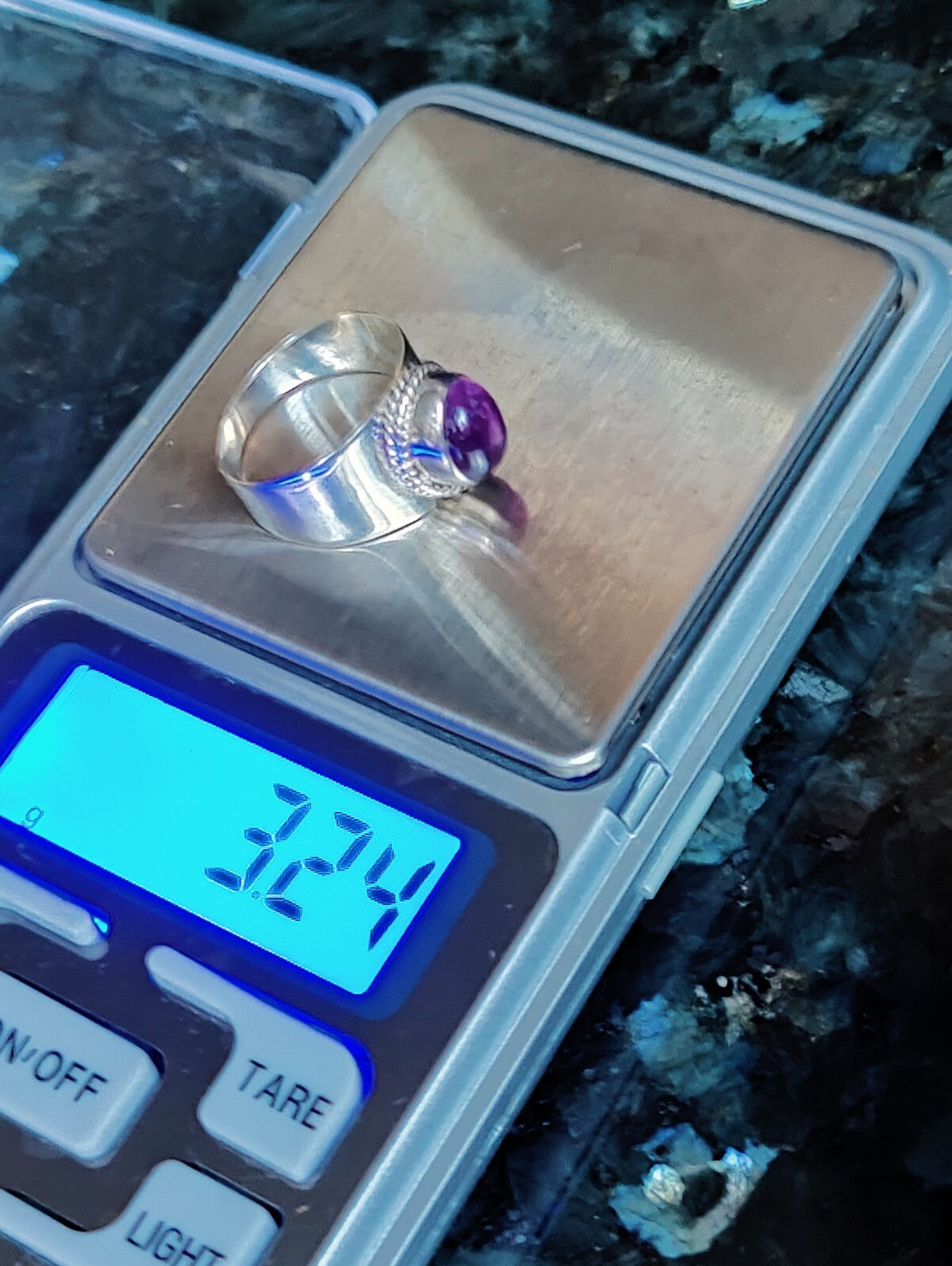 Vintage Sterling Silver Dress Coctail Ring with Cabochon Amethyst, size O
