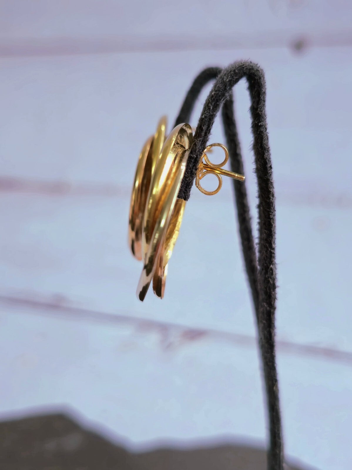18ct Solid Yellow Gold Twisted Earrings Stud Knot Trinity Studs 28mm 7.6grams
