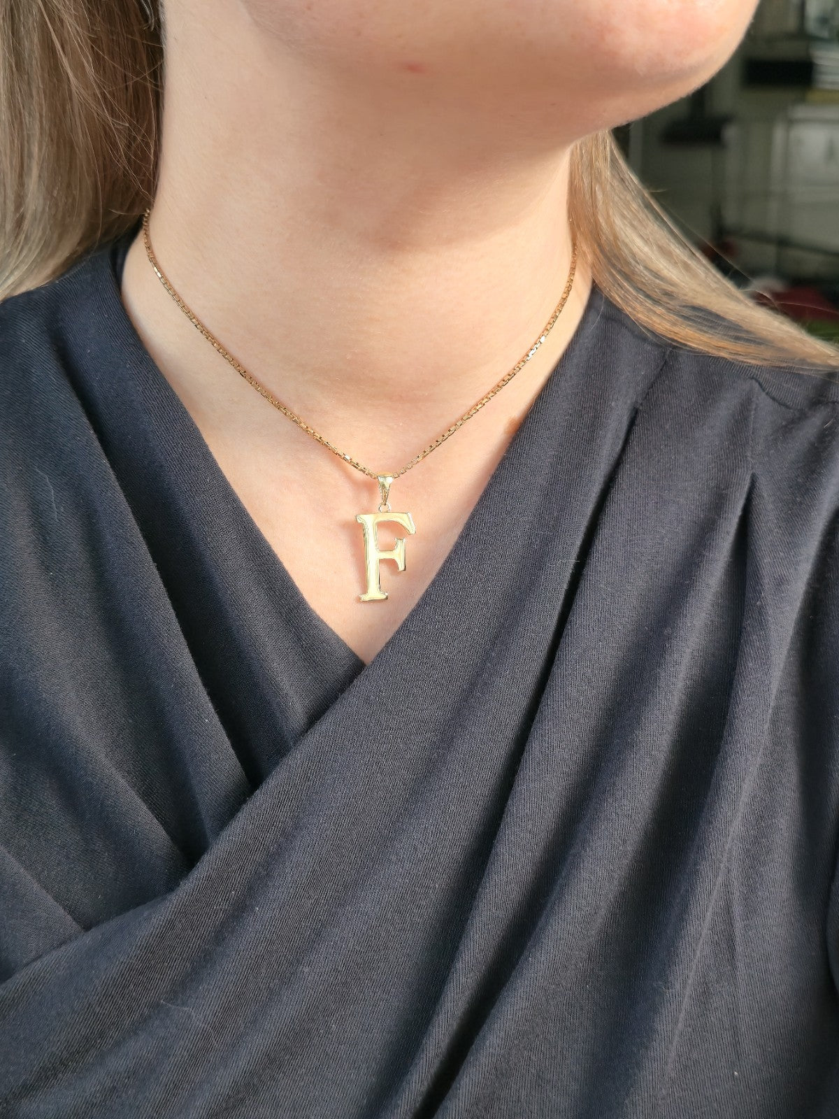 New Solid 9K Yellow Gold Initial Letter F Pendant Personalised 32mm Hallmarked
