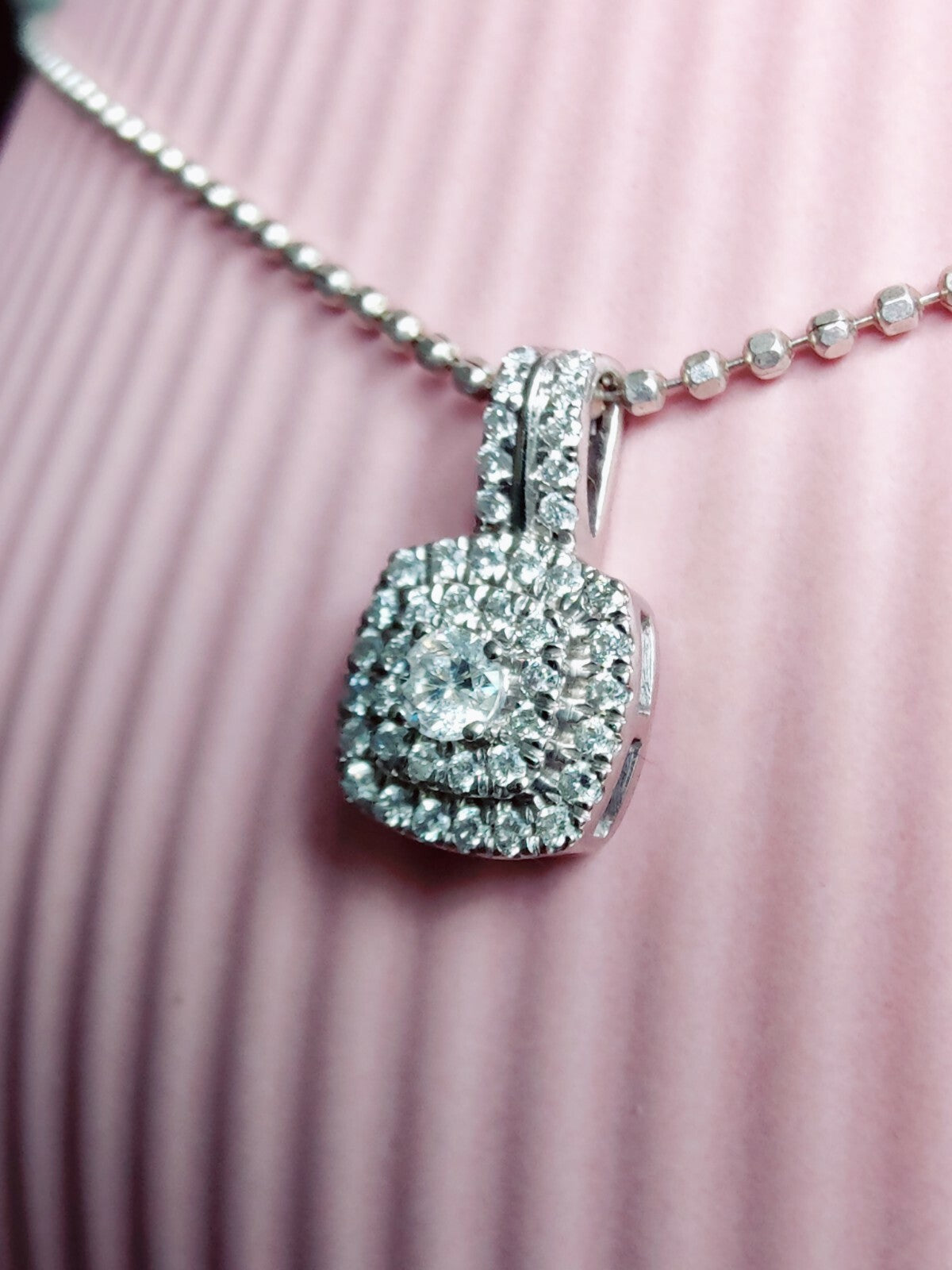 9ct White Gold, 0.5ct Brilliant Cut Diamond Halo Pendant Square Shape