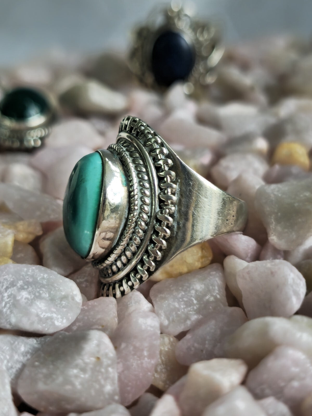 Vintage Like Sterling Silver Dress Cocktail Ring with Cabochon Turquoise size N+