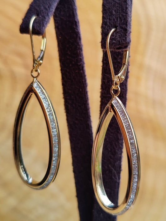 NEW Sparklig OVAL Drop Dangling Earrings 9ct Yellow Gold Leverback Hallmarked