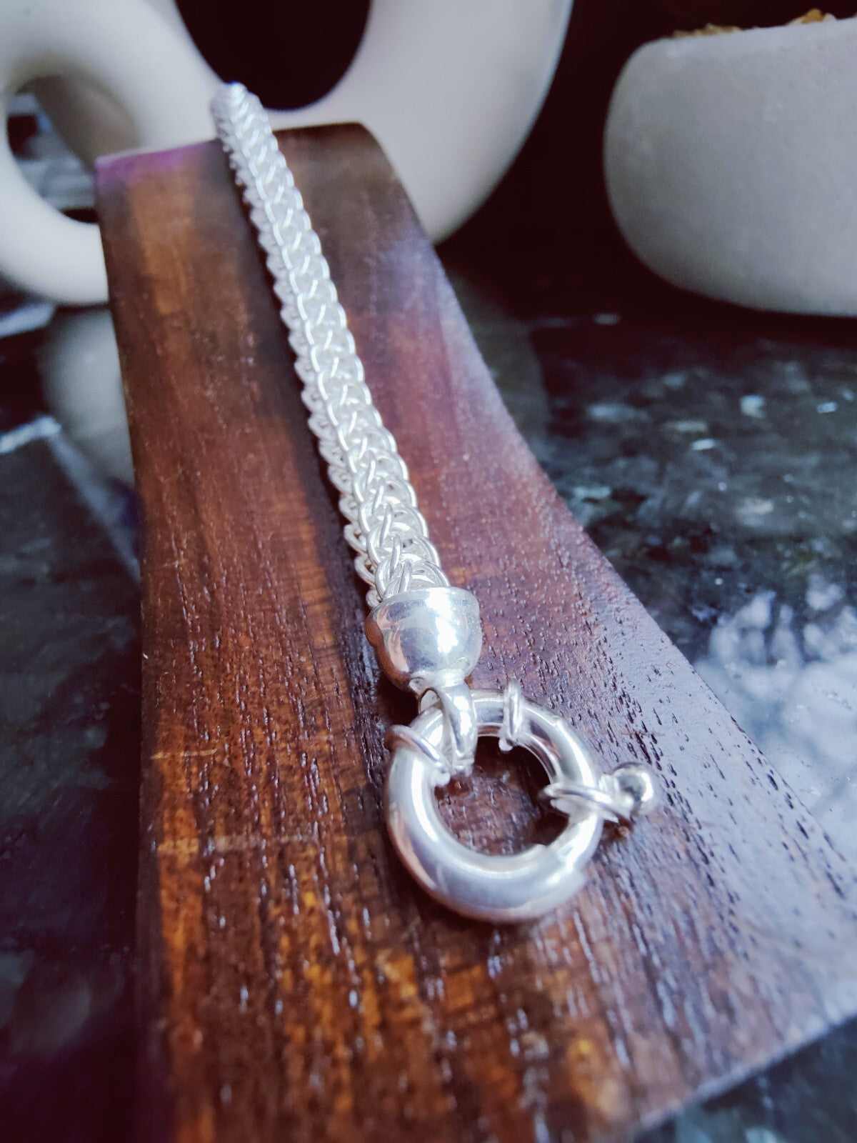 925 Sterling Silver Chunky Heavy Chain Persian Wave Bracelet 7mm 30g 18cm