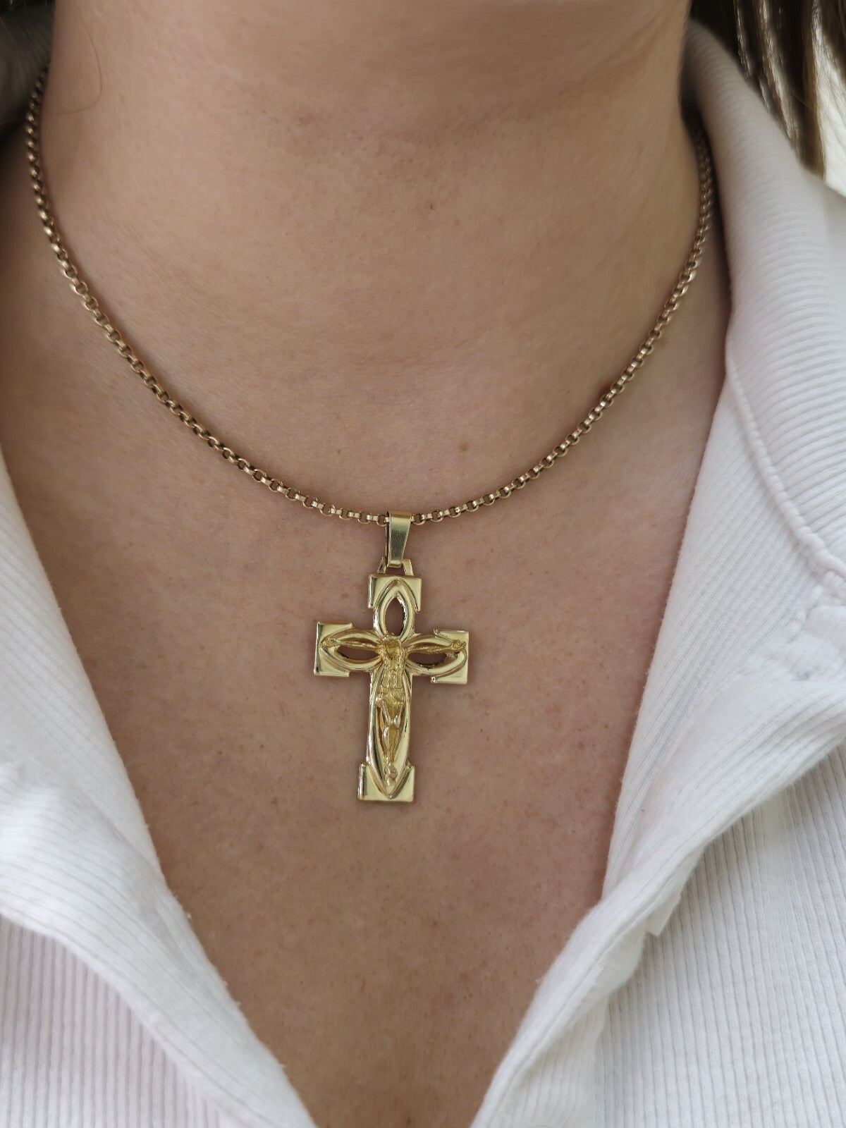 New Solid 9ct Yellow Gold Square Cross with Jesus Pendant 45mm x 25mm Hallmarked