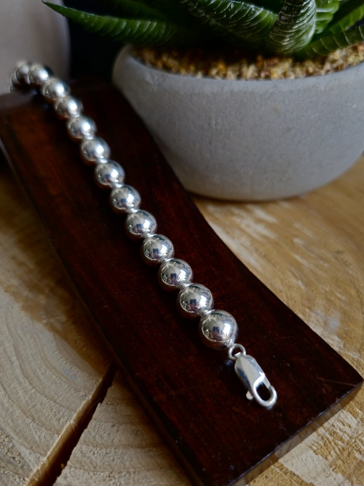 New 925 Sterling Silver Chunky 10mm Ball Bracelet 28grams Bead 22cm
