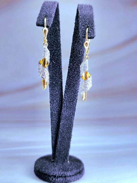 New 9ct Yellow Gold Glitter Moondust Twist Earrings Dangling Coil Leverback