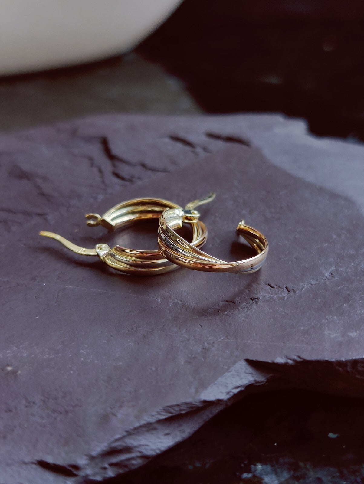 9ct Solid Multicolour Gold Hoop Earrings Gold. Hoops 17mm Small Gold Hoops
