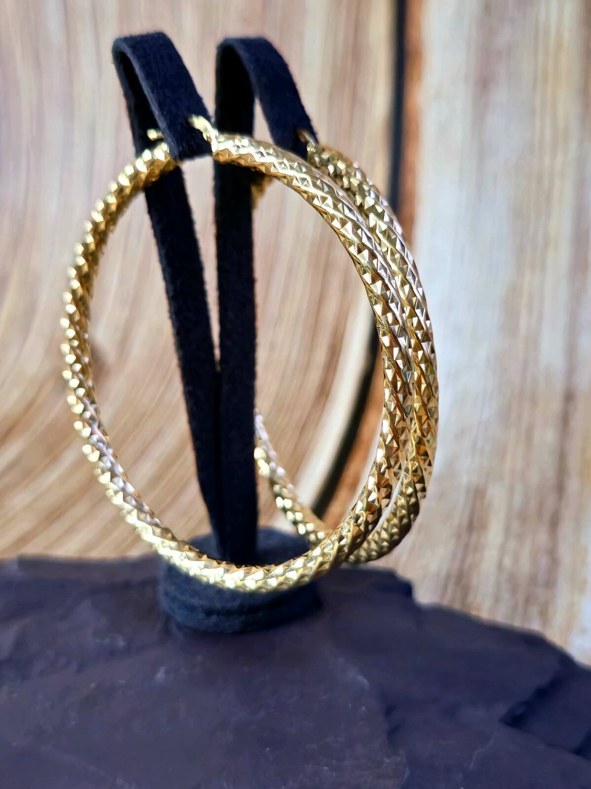 Big 9ct Yellow Gold Twisted Hoop Earrings Twist Hoops 67mm Diamond Cut Pattern