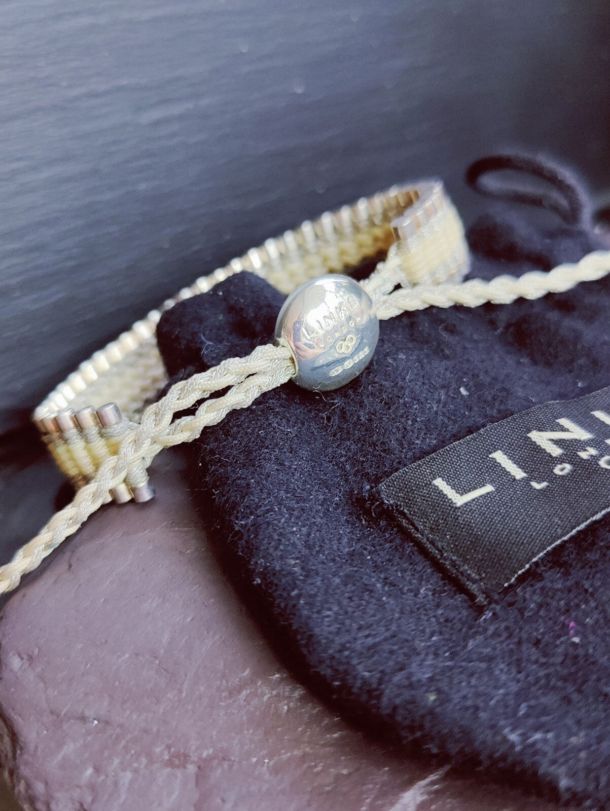 Links Of London 925 Sterling Silver Bar and Cord Friendship Bracelet