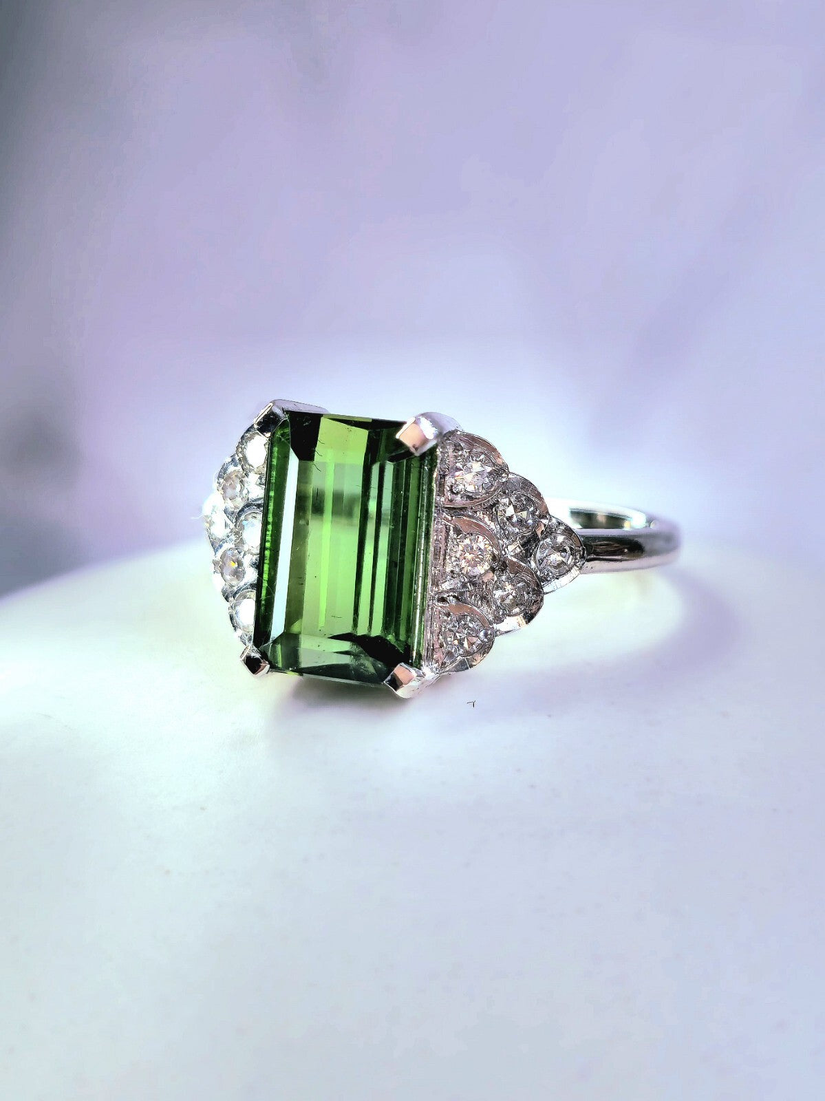 Stunning 18ct White Gold Tourmaline/Diamond Dress Ring Cocktail size R Hallmark