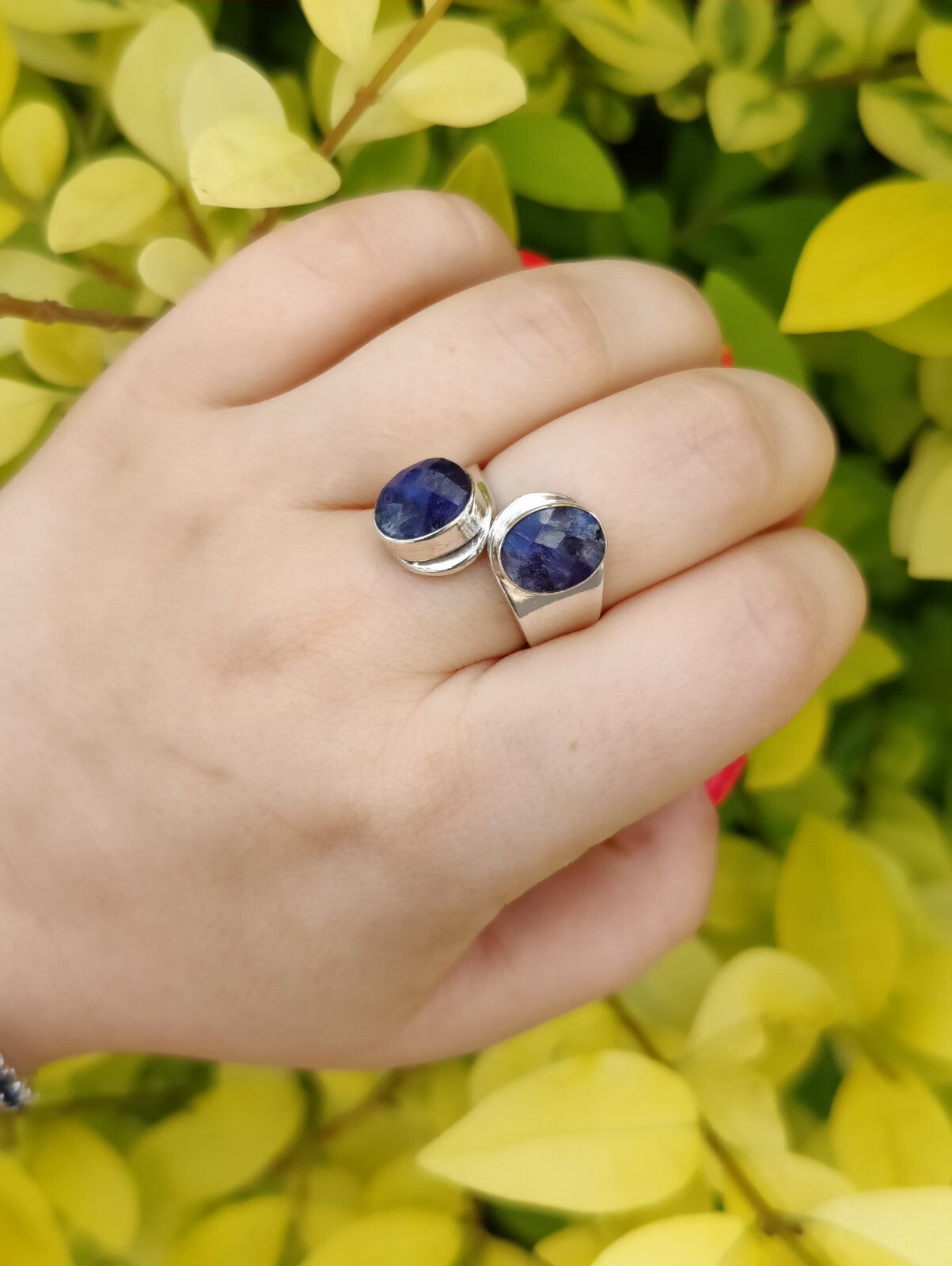 Amazing Lapis Lazuli Ring 925 Sterling Silver Two Stones Twisted Band size R-S