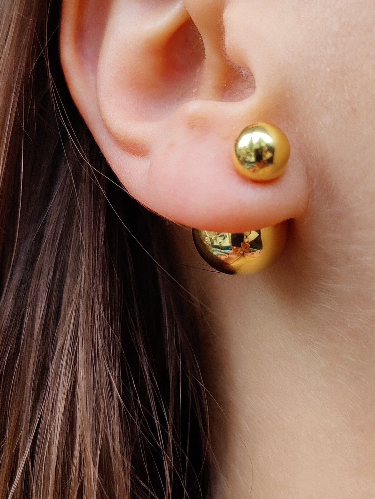 Double Ball Reversible 9K Yellow Gold Stud Earrings 8-14 mm Hallmarked Two Balls