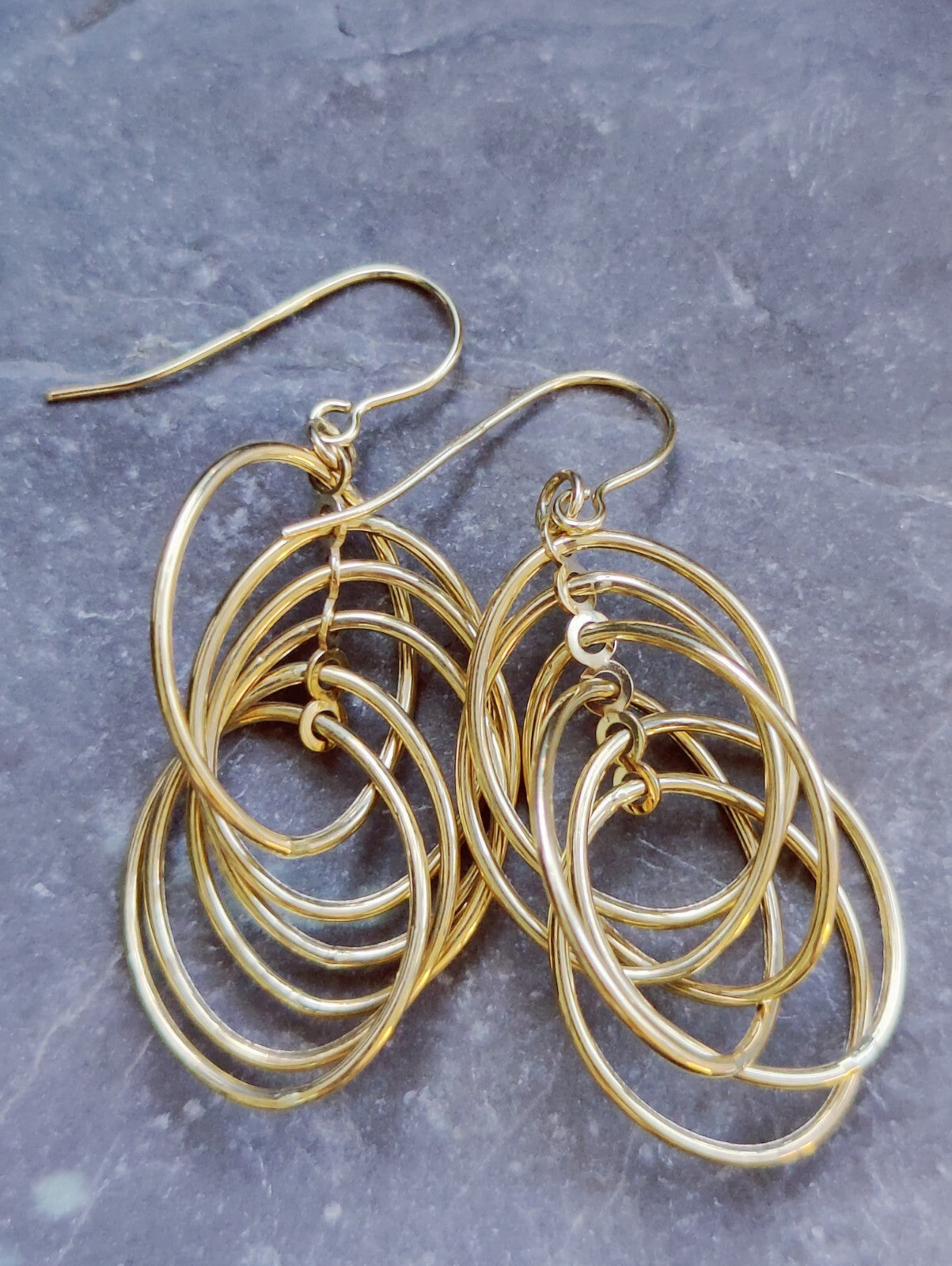 NEW 9ct Sold Yellow Gold Drop Dangling Earrings Fancy Twisted Circles