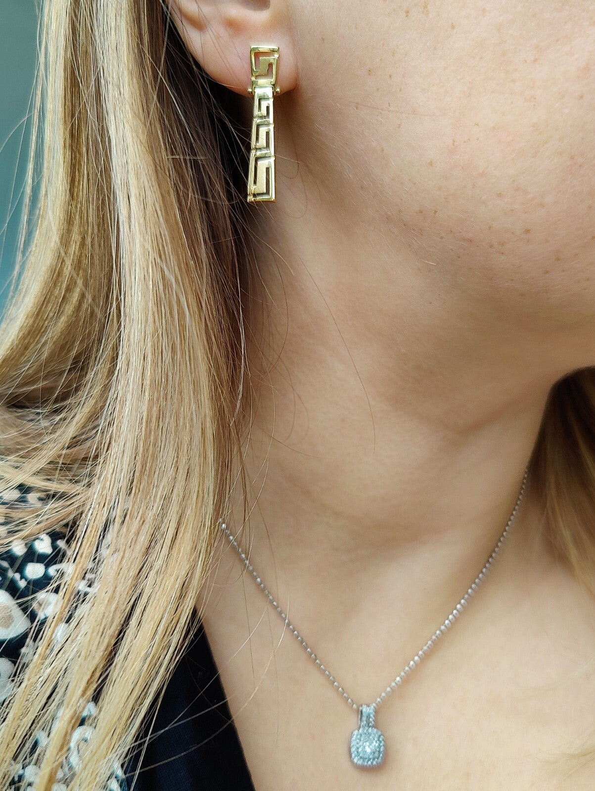Solid 3.4grams Greek Key Earrings 9ct Yellow Gold Leverback Hallmarked