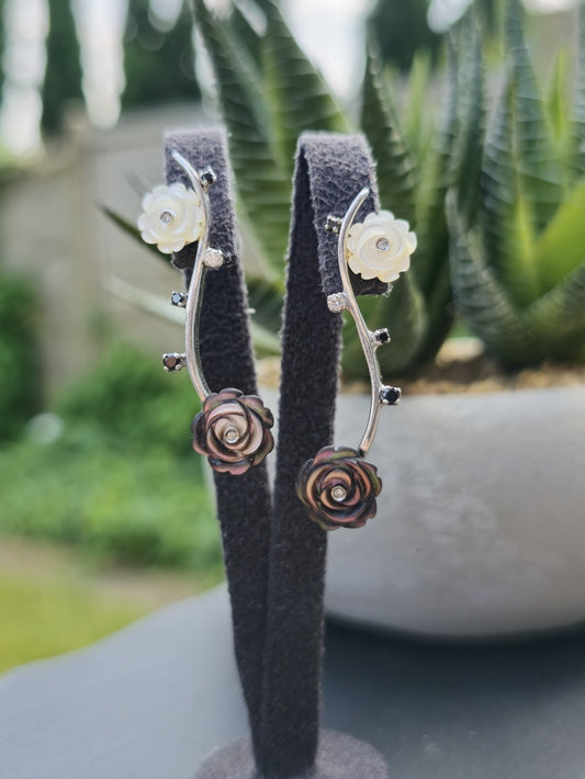 18K White GoldJewellery Set Mother od Pearl Diamond/Ruby Earrings and Pendant