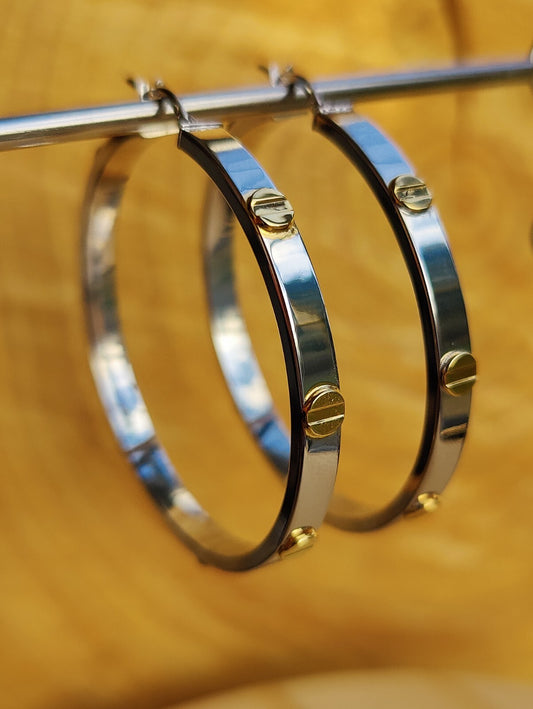 NEW Gold Screw Hoop Earrings 4.95 grams 9ct White Gold 40mm Hallmarked New