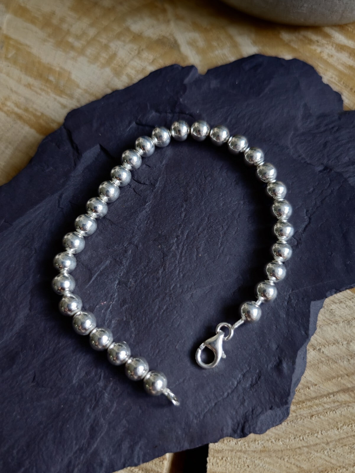 New 925 Sterling Silver Chunky 6mm Ball Bracelet 11grams Bead 19cm