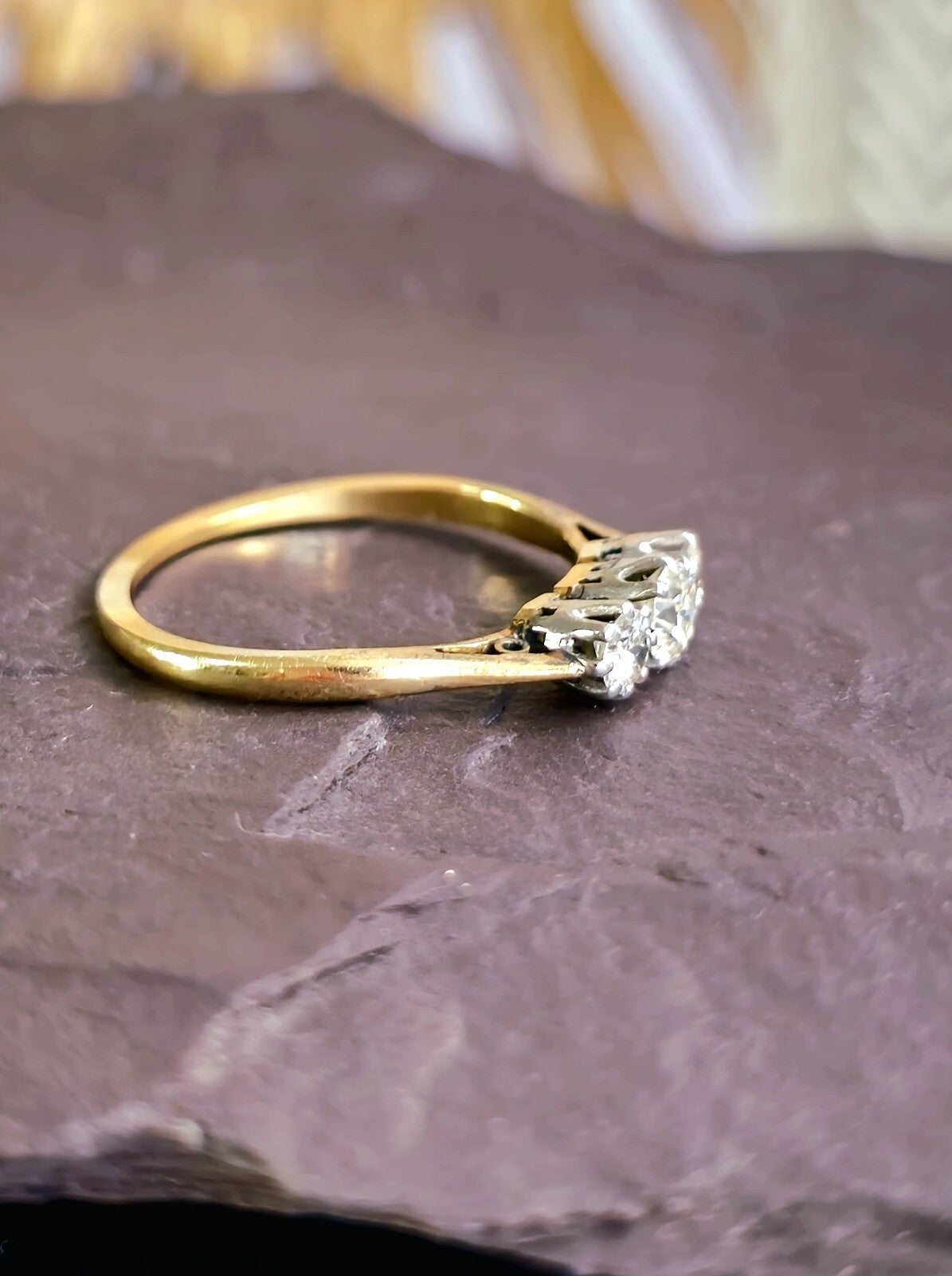 Solid 18ct Yellow Gold & Platinum Trilogy 0.40ct Diamond Ring, H, VS1-VS2 Size M