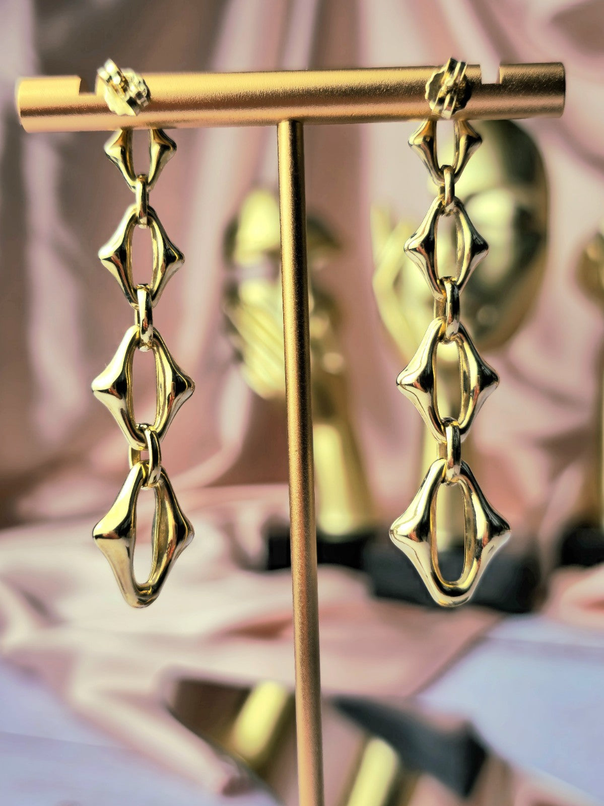 New 9ct Solid Yellow Gold Drop Dangling Earrings 6.35CM Long Chunky Boohoo Drops