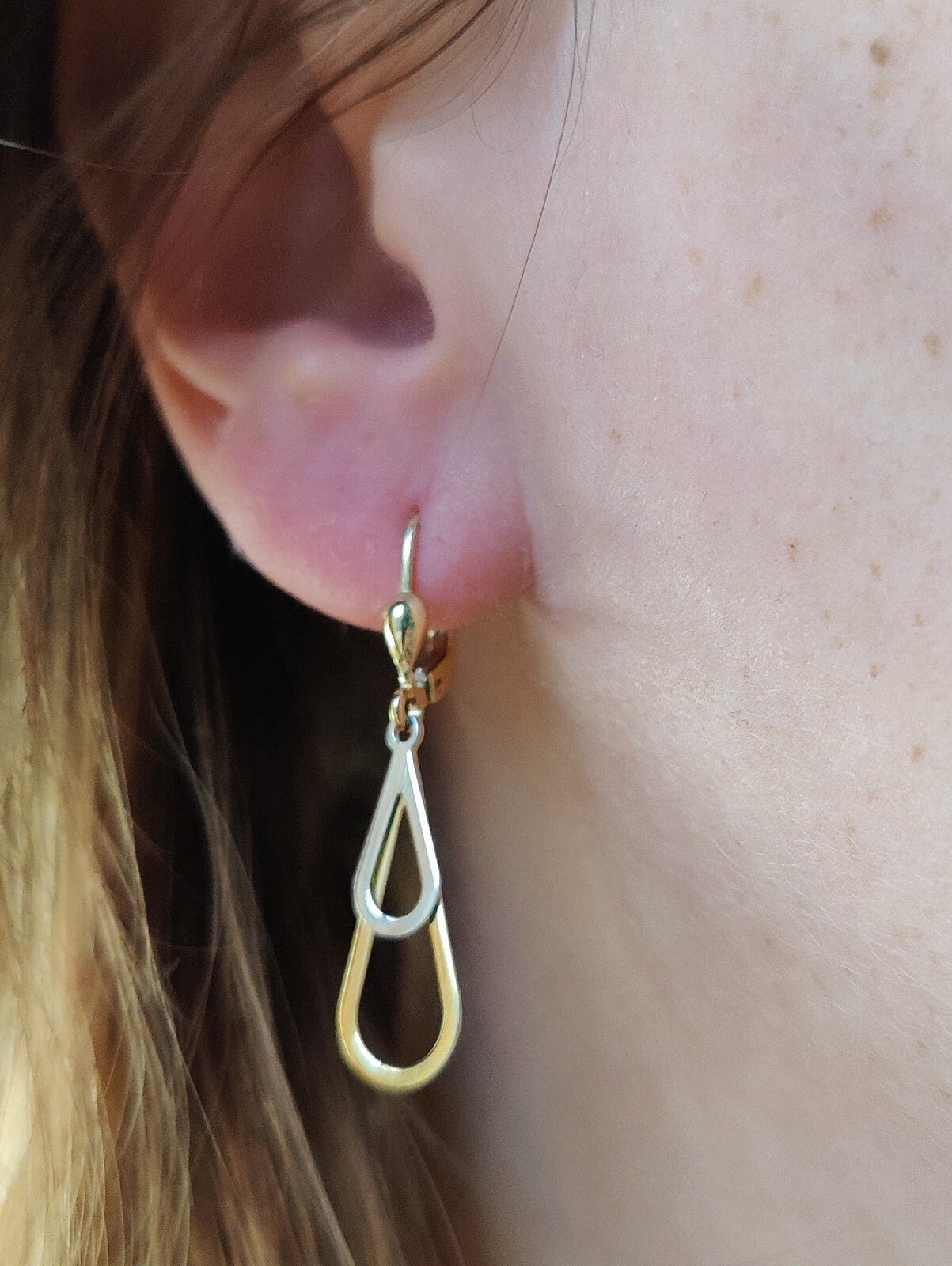 New Drop Earrings 9ct Yellow/White Gold Hallmarked Double Teardrop/ Pear Shape