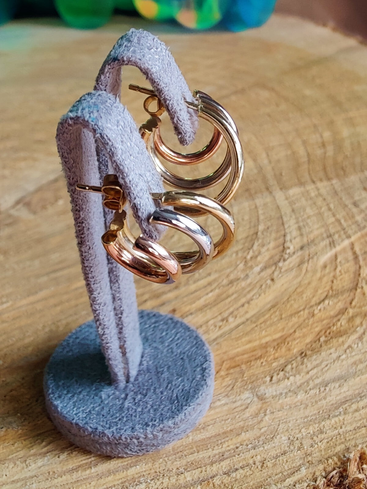 Solid 9ct Yellow/White/Rose Gold Hoop Earrings Trinity Three Colour New Circles
