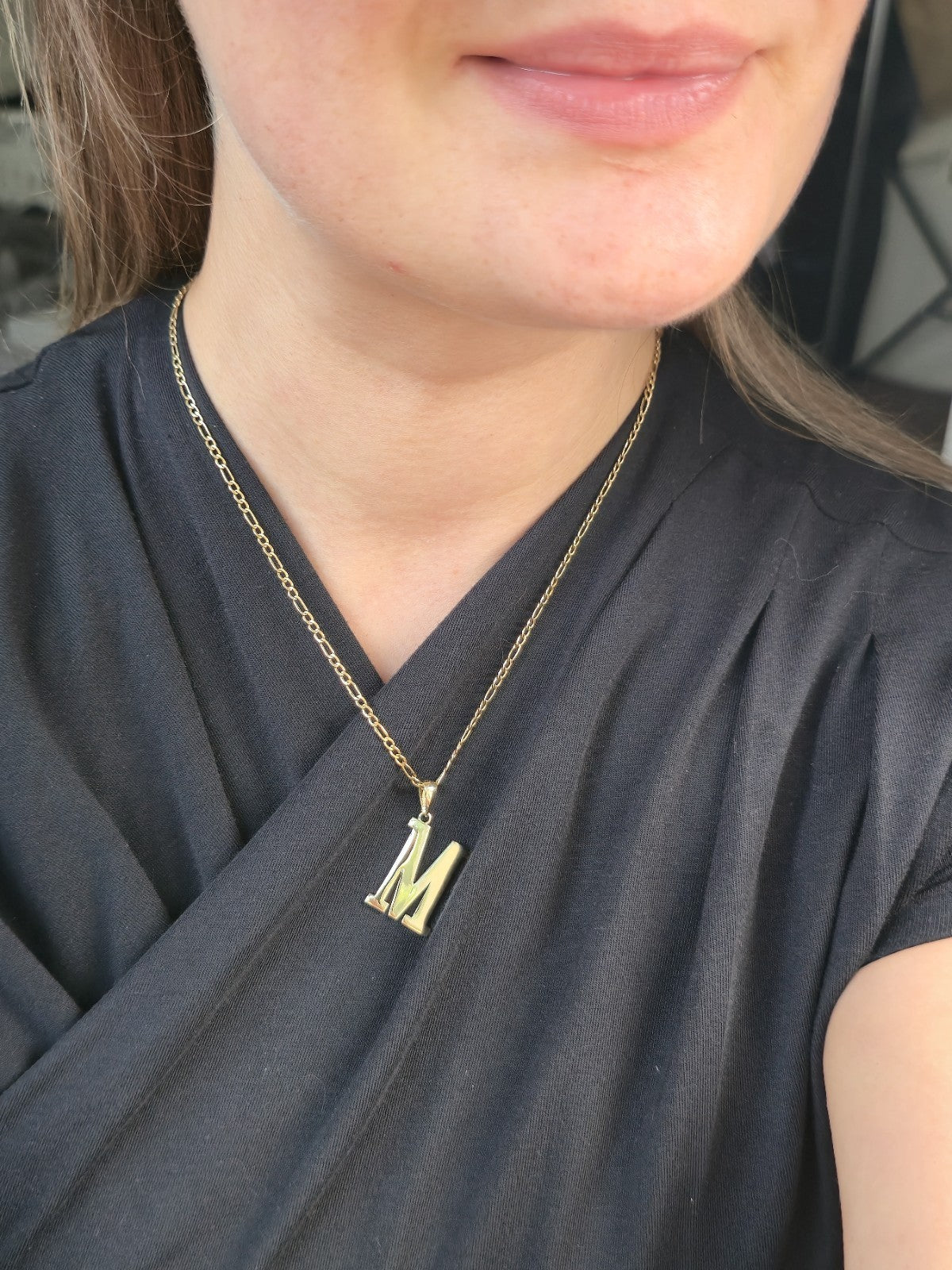 New 9K Yellow Gold Initial M Pendant Personalised 36mm Long Big Loop Hallmarked