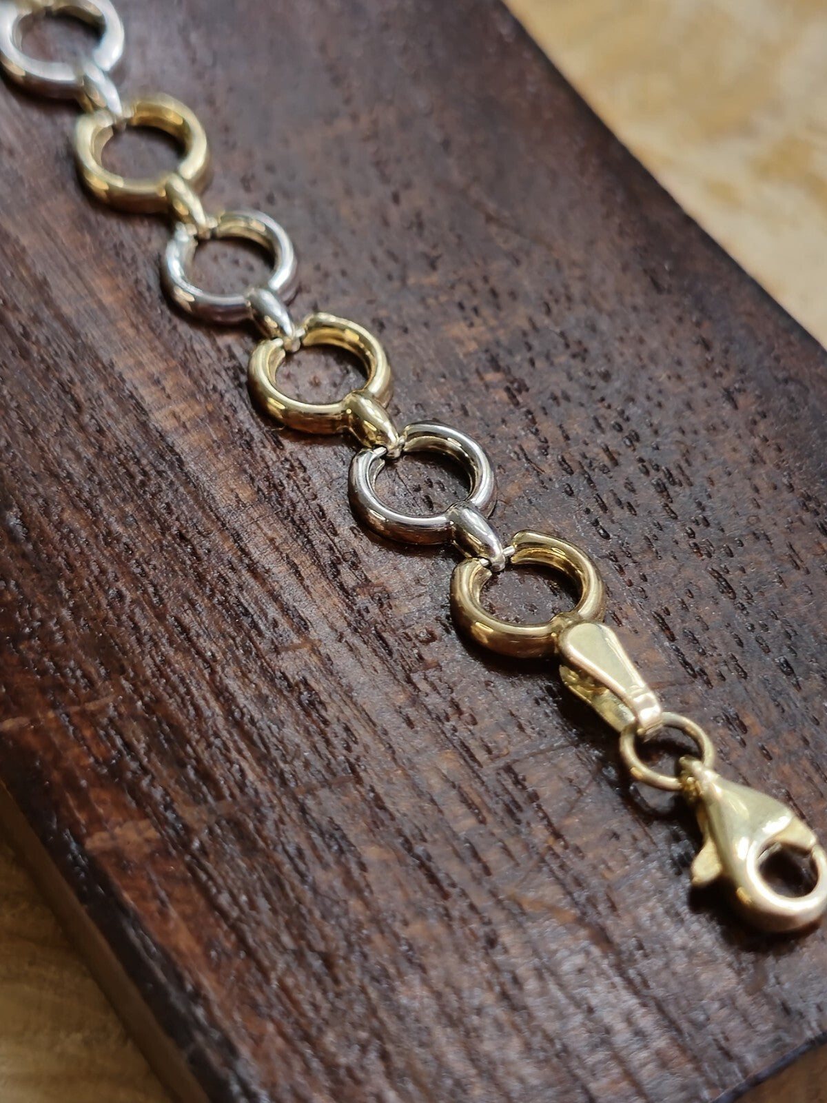 New Solid 9ct Yellow/White Gold Round Circles Chain BRACELET 7.5inc/19cm