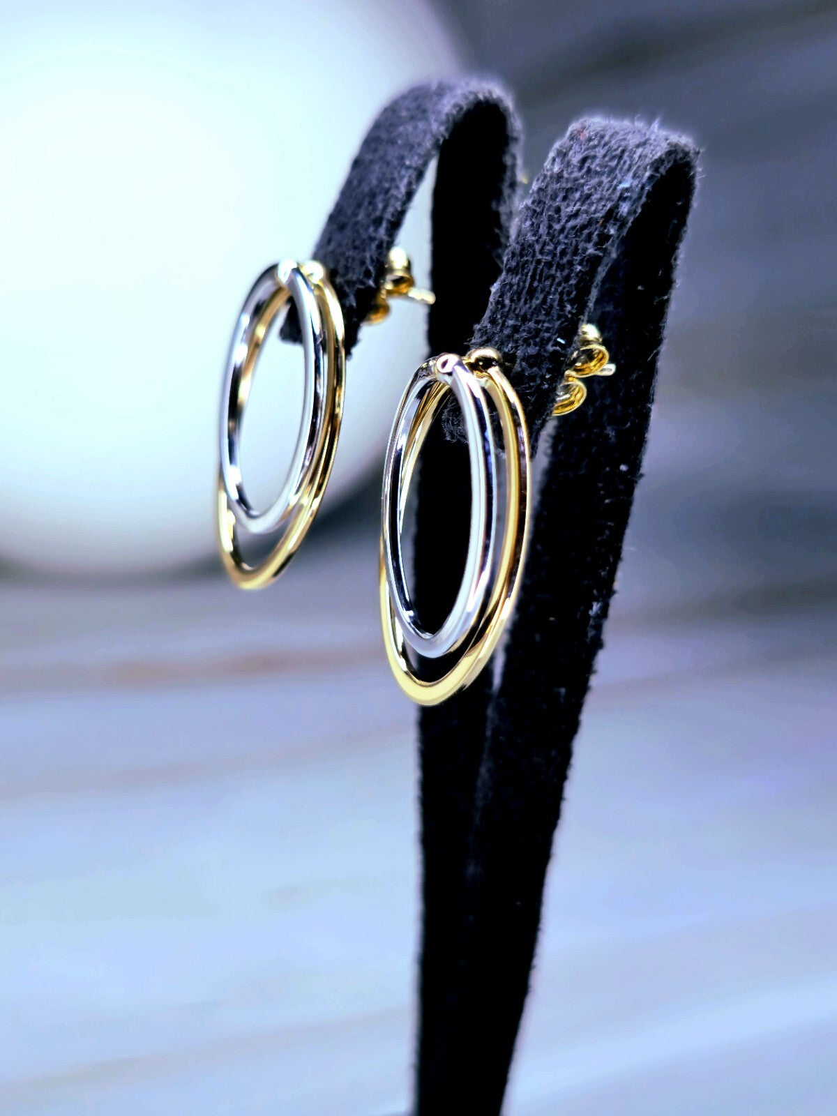 Solid 9ct Yellow/White Gold Oval Shape Stud Earrings Two Ways Studs Removable