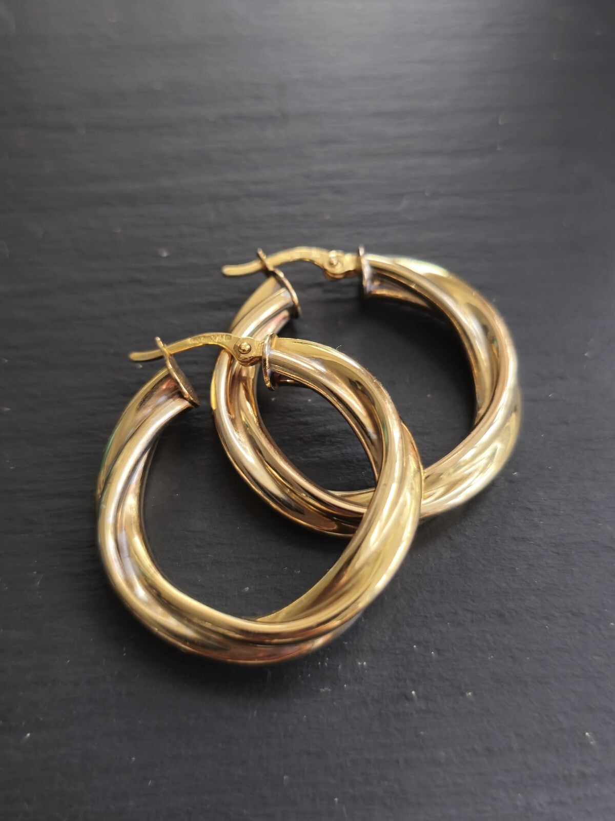 9ct Solid Yellow Gold Twisted Hoop Earrings Creole Hoops 28mm 4.5g Hallmarked