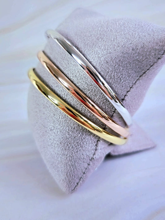 New Set Of 9ct Yellow/White/Rose Gold Round Bangle 4mm Stacking BRACELET 70mm
