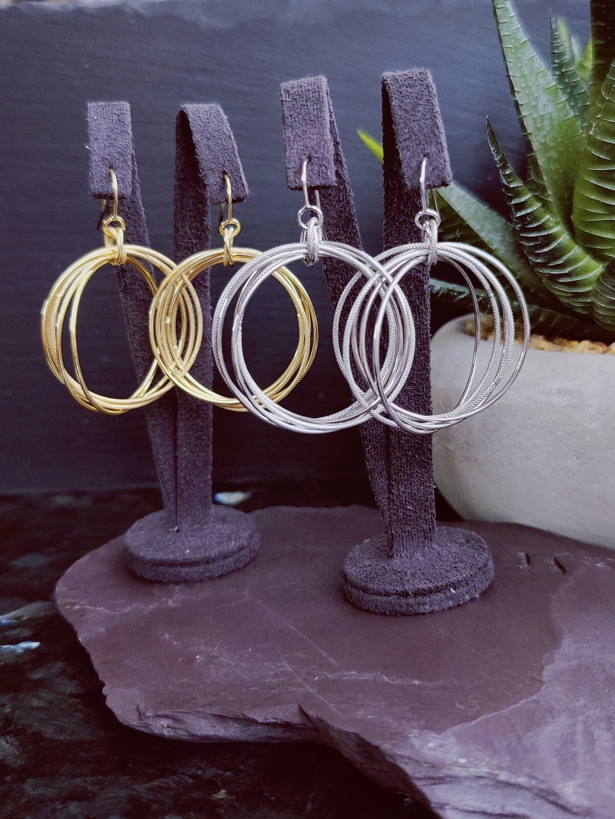 NEW 9ct White Gold Solid Drop Dangling Earrings Circles Hallmarked Hook