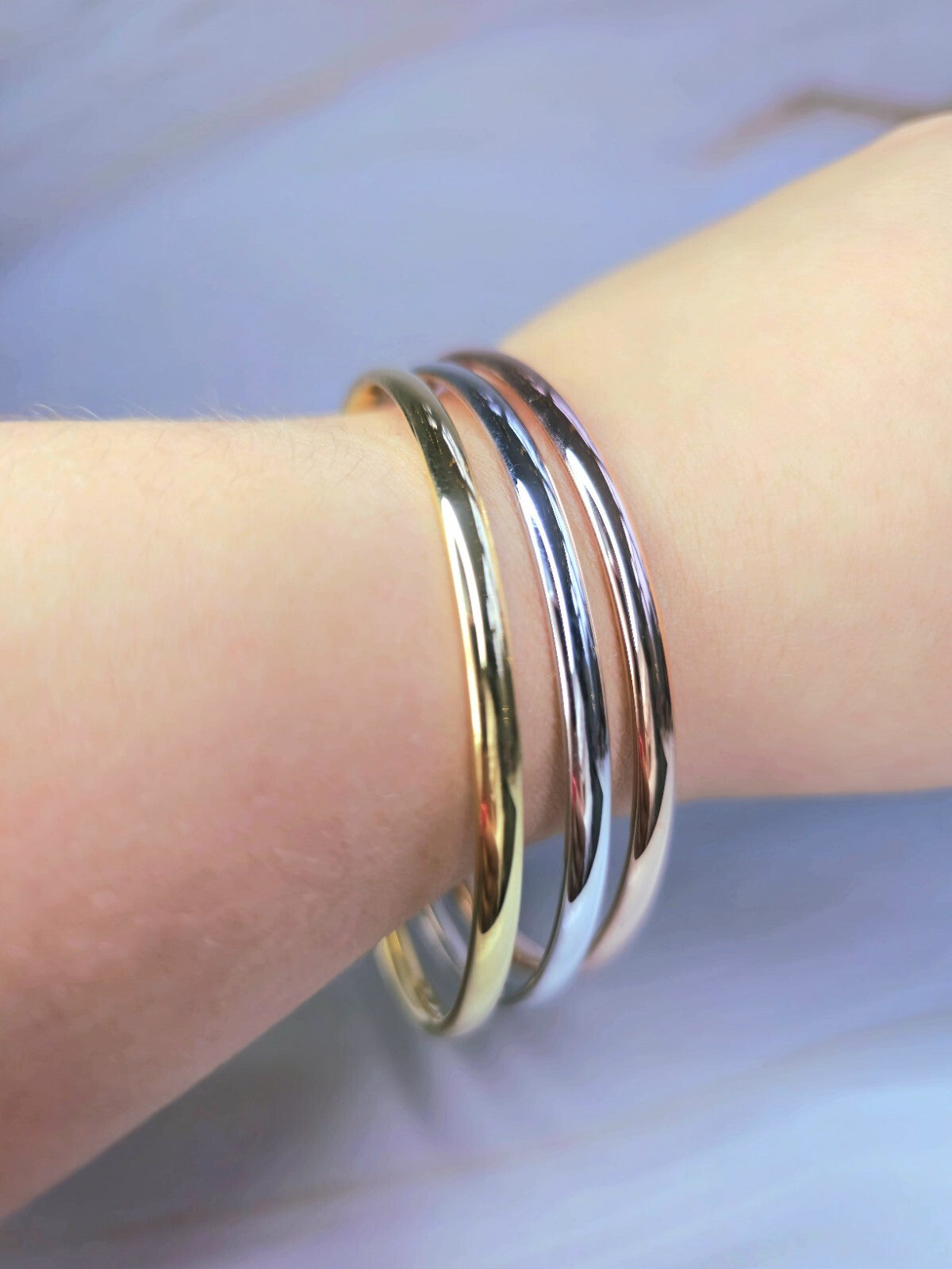 New Set Of 9ct Yellow/White/Rose Gold Round Bangle 4mm Stacking BRACELET 70mm
