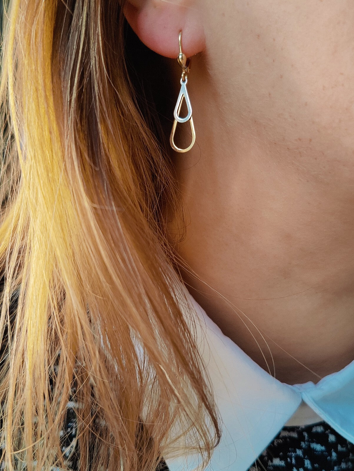 New Drop Earrings 9ct Yellow/White Gold Hallmarked Double Teardrop/ Pear Shape