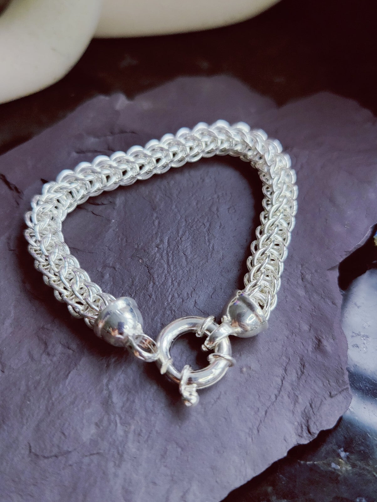 925 Sterling Silver Chunky Heavy Chain Persian Wave Bracelet 7mm 30g 18cm